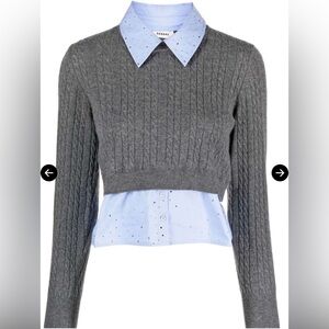 Sandro Gray Sweater with Embellished Blue Collar